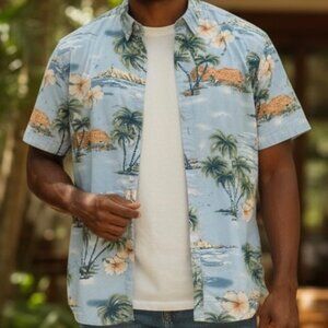 Men’s Denim & Flower Ricky Singh Tropical Button Down Shirt | 100% Cotton | L